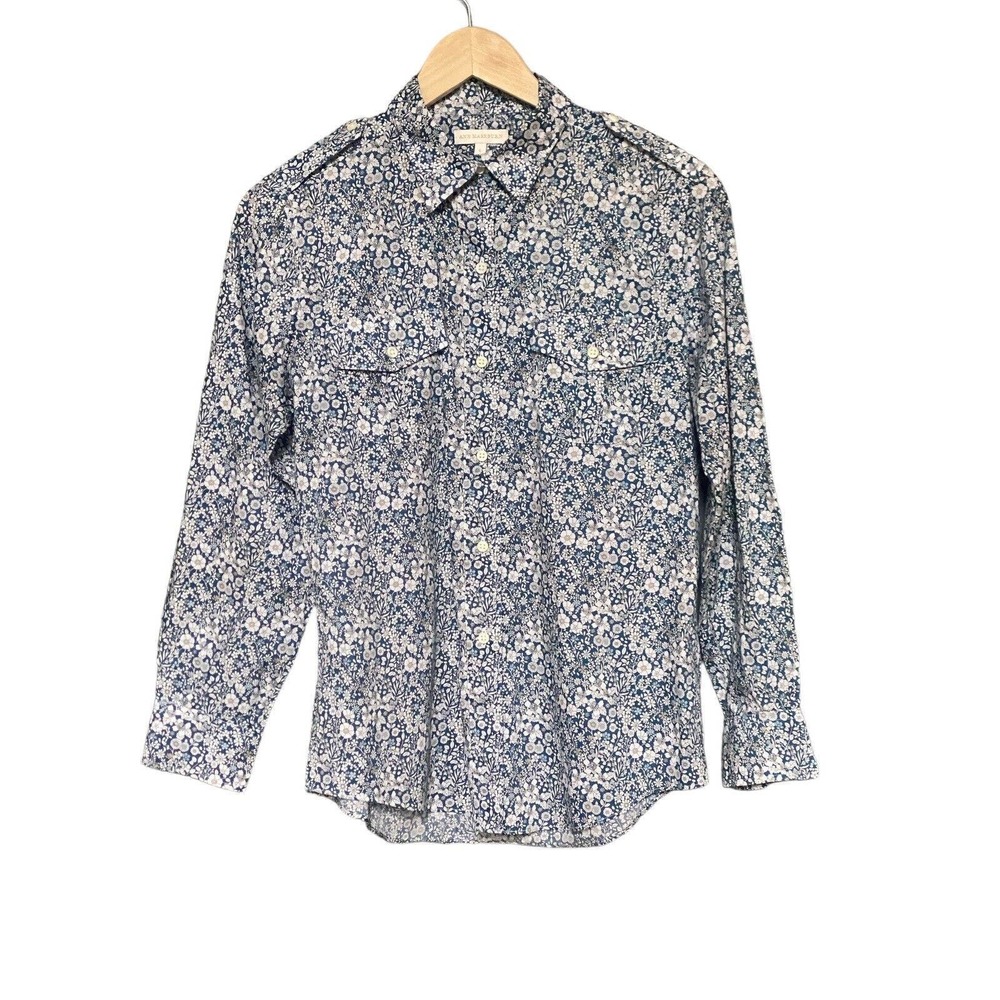 ANN MASHBURN Blue Floral Button Down Shirt